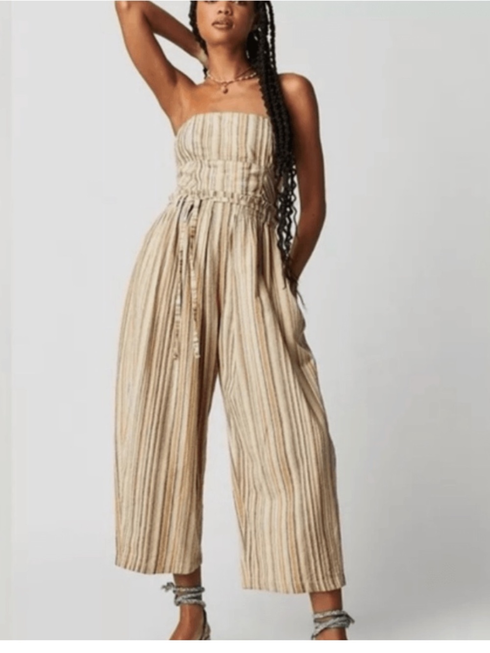 Free People Women's XS Multicolor Strapless Striped Jumpsuit Casual